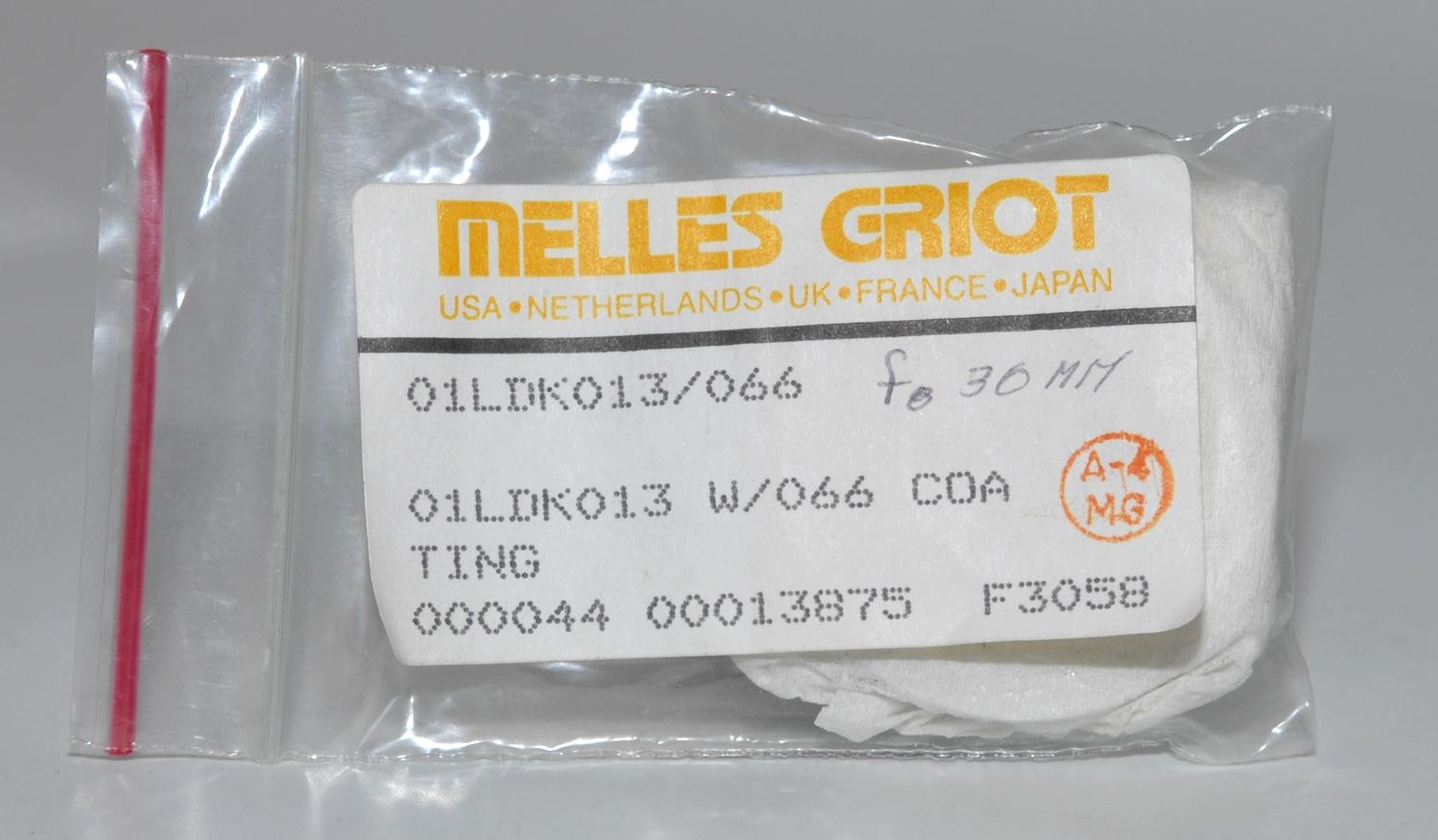 Melles Griot 01LDK013/066 Bi-Concave Lens Dia. -20 mm, 30mm Paraxial F/L (f)