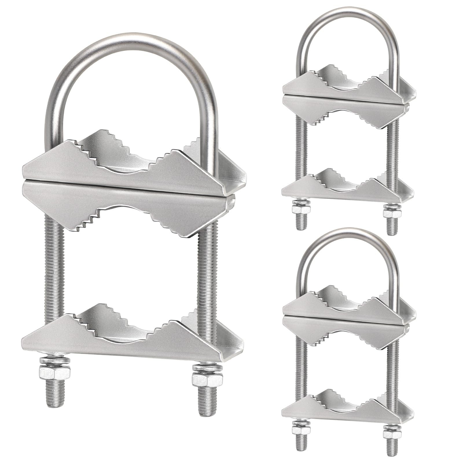3 PCS Double Antenna Mast Clamp, Pole Mount V Jaw Block, U Bolts, Heavy Duty