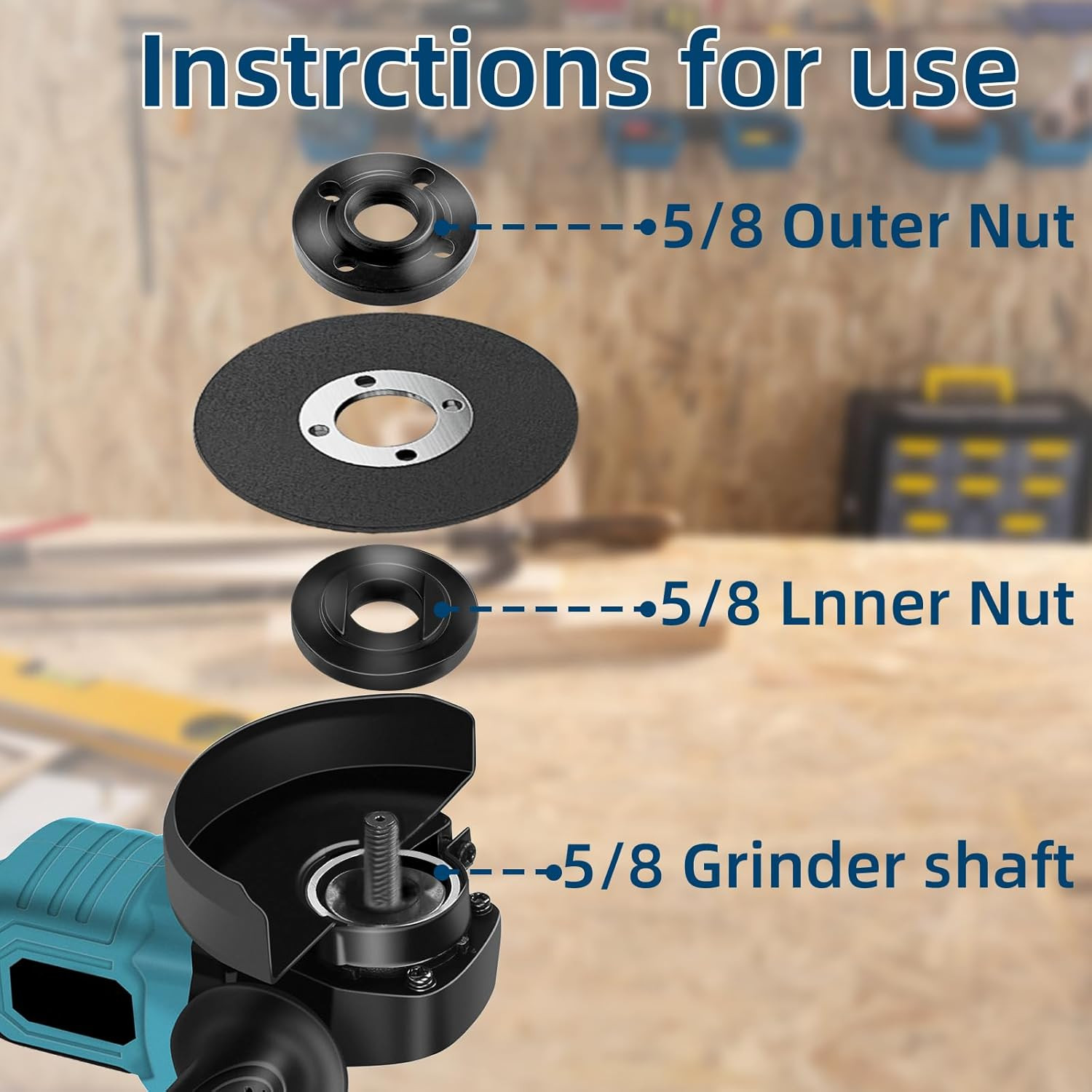 7PCS Angle Grinder Nut & Flange Set - Compatible, Milwaukee, Bosch