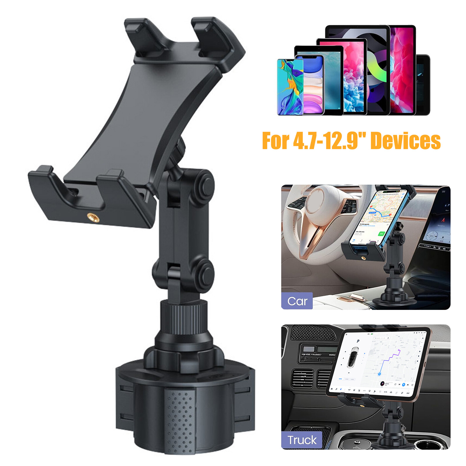 Universal Car Mount Car Cup Holder Phone Stand For 4.7-12.9" iPhone iPad Tablet