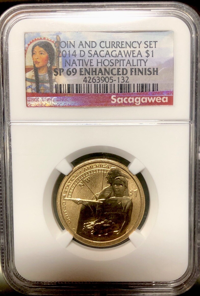 2014 Sacagawea Dollar NGC SP69💥FLAWLESS COIN💥ENHANCED FINISH EARLY RED BANNER