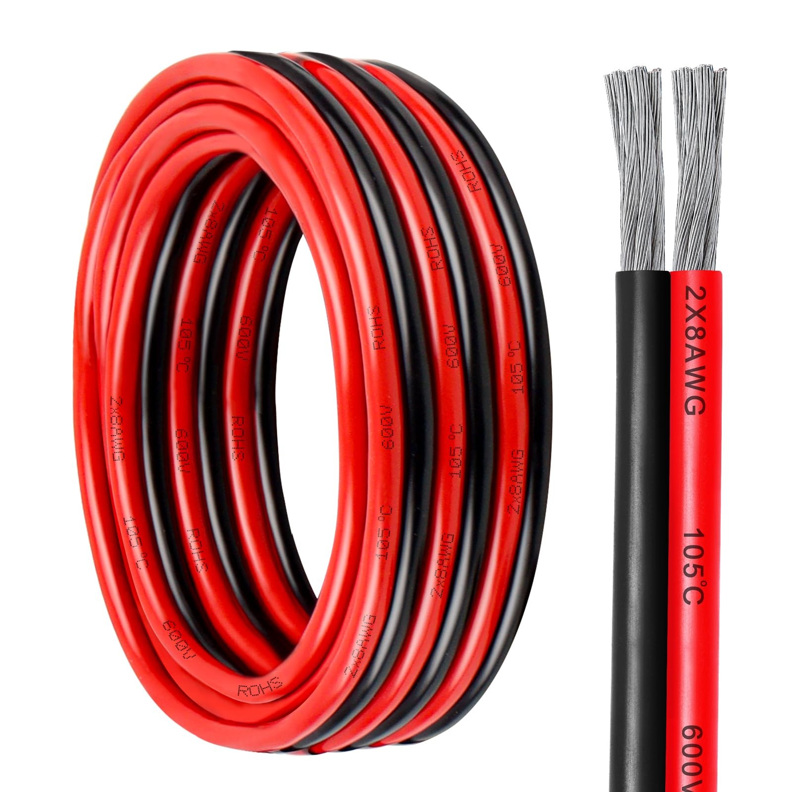 8 Gauge Wire 2 Conductor Tinned Copper Cable, Flexible 8 AWG Marine Wire for ...