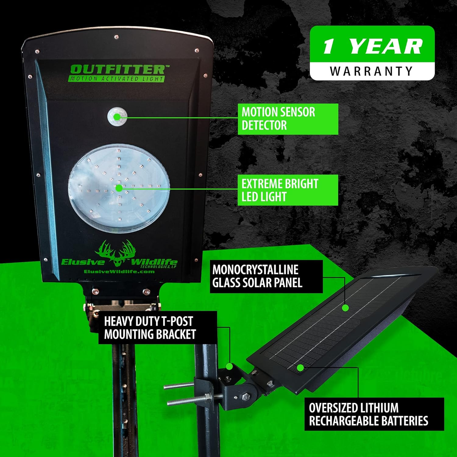20000 Lumen Solar Motion-Activated Hunting Light for Hogs & Predators