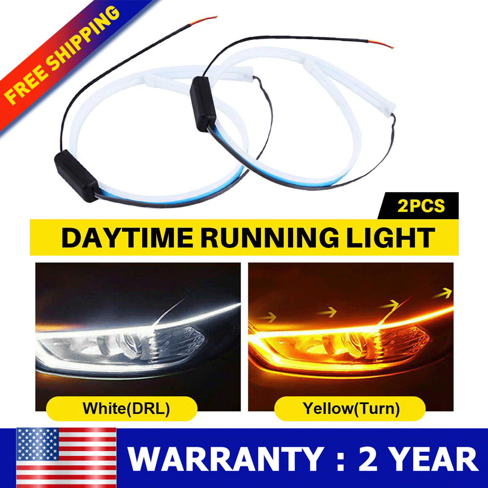 60cm LED DRL Light Sequential Flexible Turn Signal Strip Remote For Headlight US