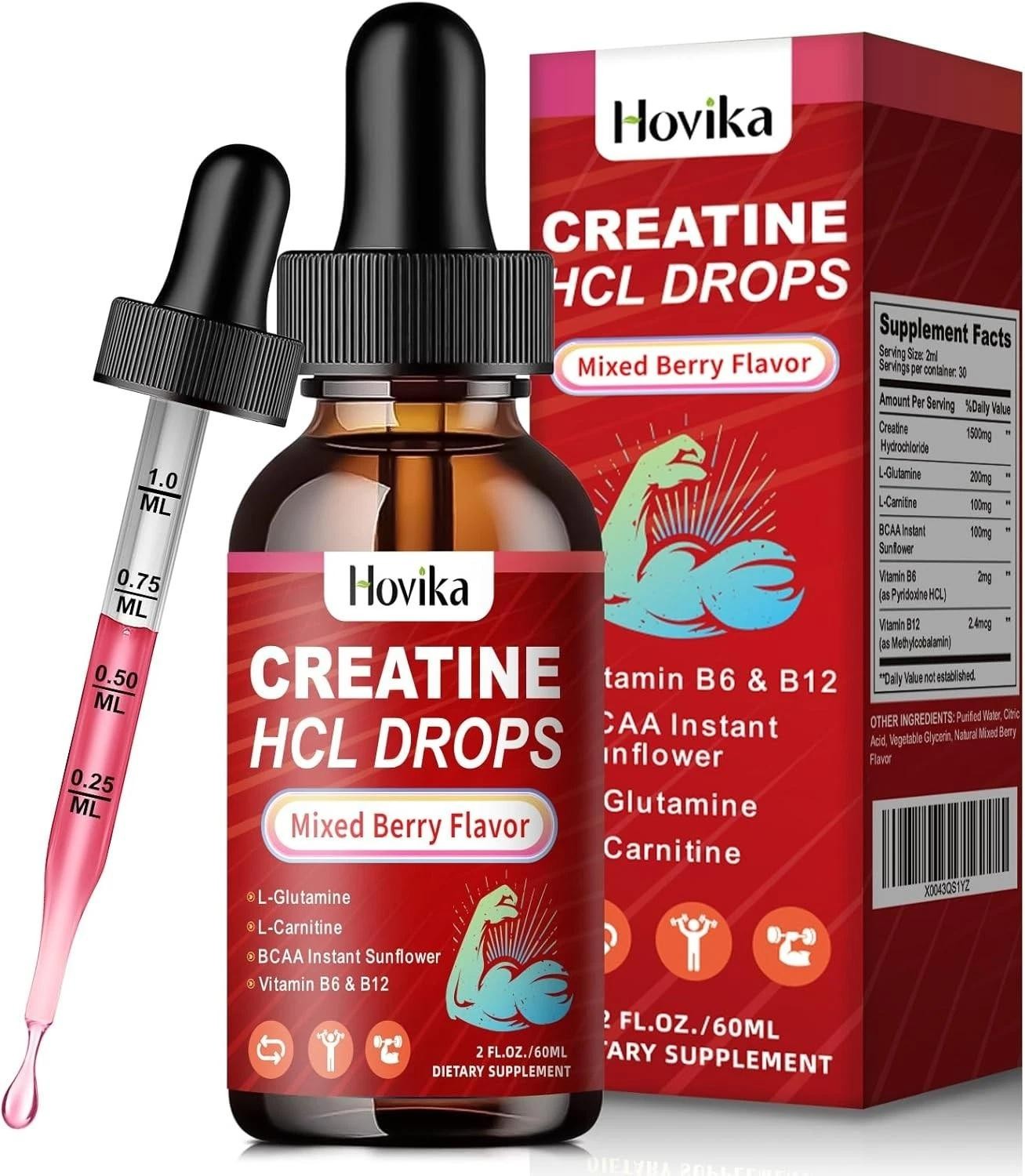 Creatine Hcl Liquid Drops for Men & Women, Creatine Hydrochloride with L-carn...