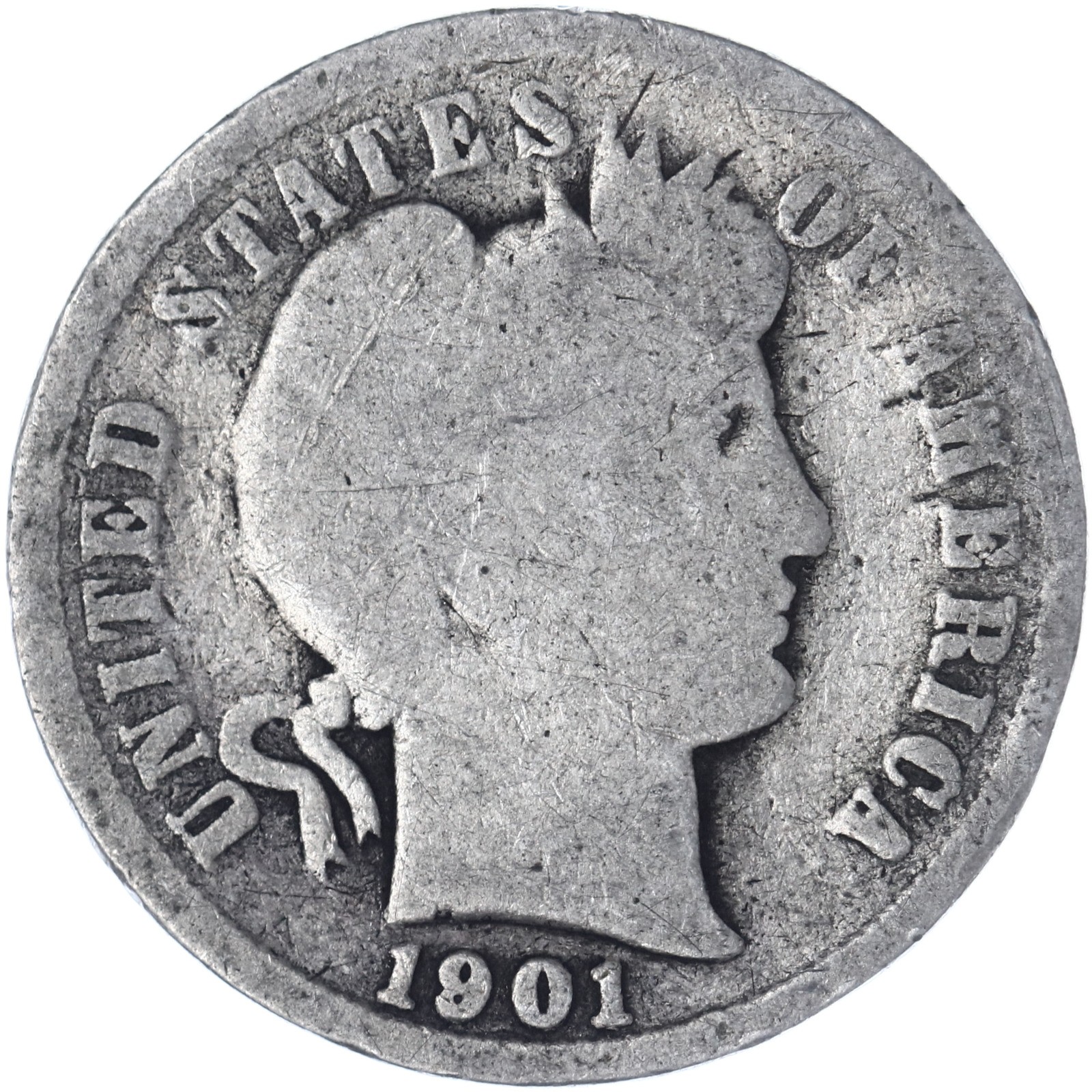 1901 (P) Barber Dime 90% Silver About Good AG