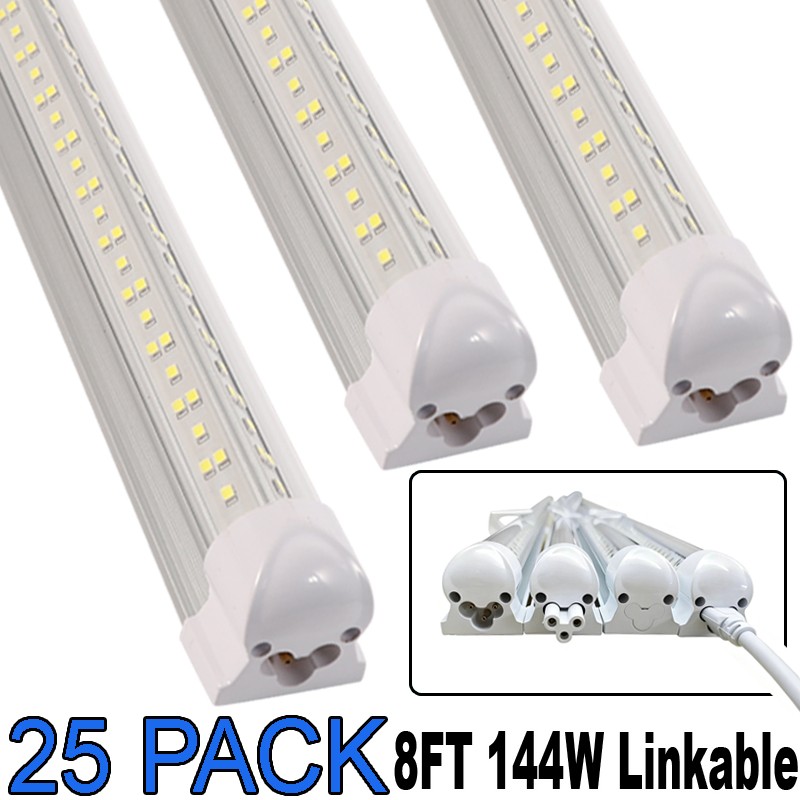 25PACK 8FT 144W Led Tube Light T8 Integrated 4Row 8 Foot LED Shop Light Fixture