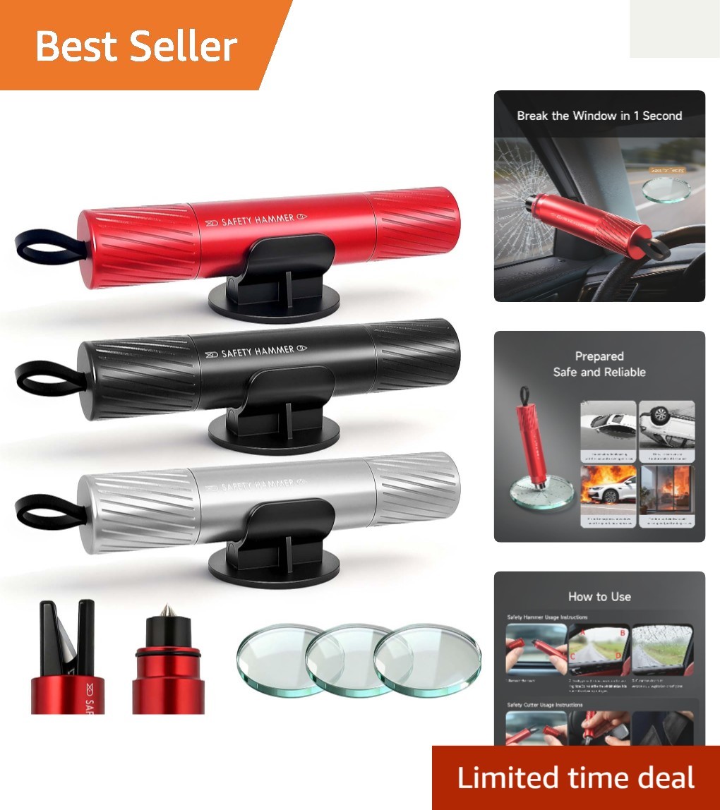 3-Piece 2-in-1 Car Window Breaker & Seatbelt Cutter: Essential Emergency Tool