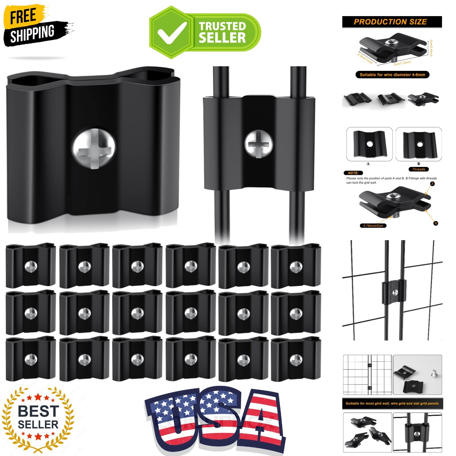 18 Pcs Gridwall Joining Clips Black Wire Grid Panel Connectors for Wall Grid ...