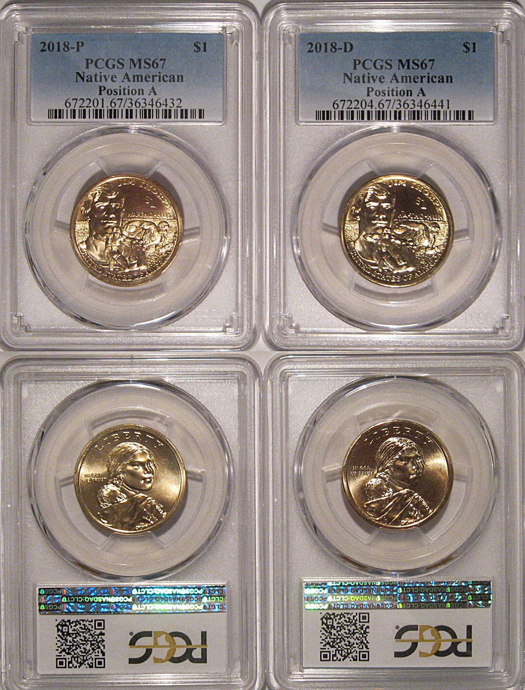 2018 P & D Native Sacagawea Dollar 2 Coin Set $1 PCGS MS67 Position A
