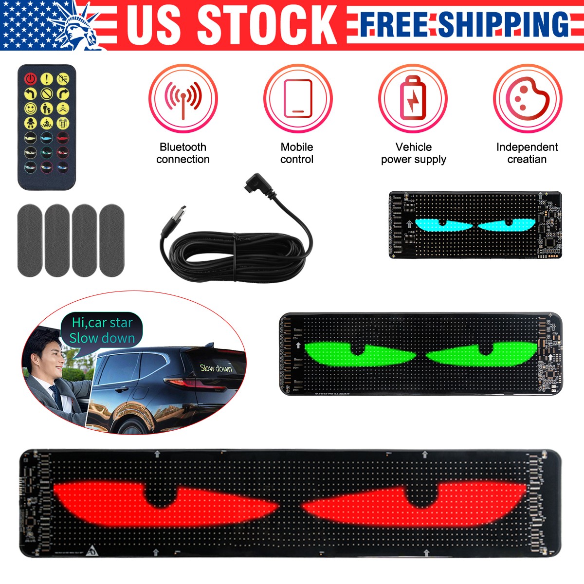 USB HD LED Car Flexible Sign Scrolling Message Display Screen APP Programmable