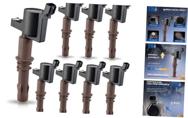 Set of 8 Brown Boot Ignition Coil Pack Compatible with Ford Lincoln Mustang