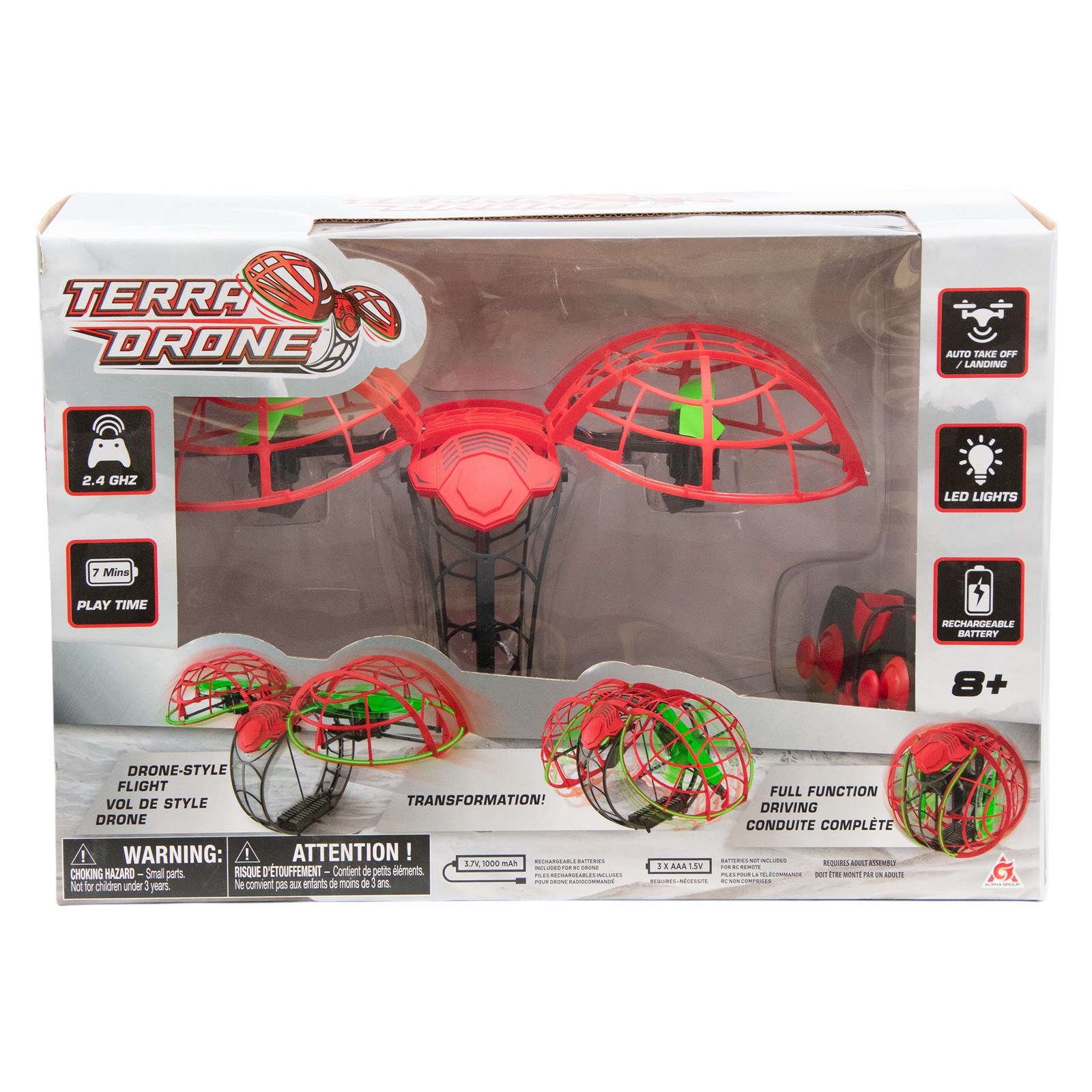 Terra Drone 2-in-1 Flying & Driving Drone in Red 2.4 GHZ