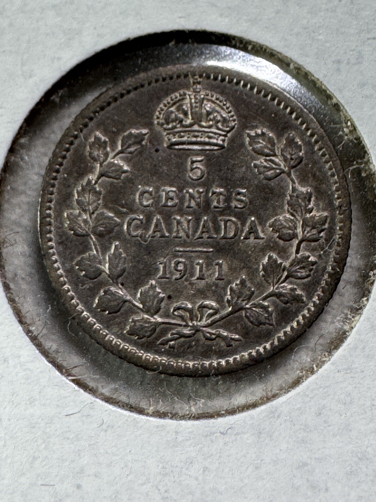 1911 Canada 5 Cents Small Silver Coin