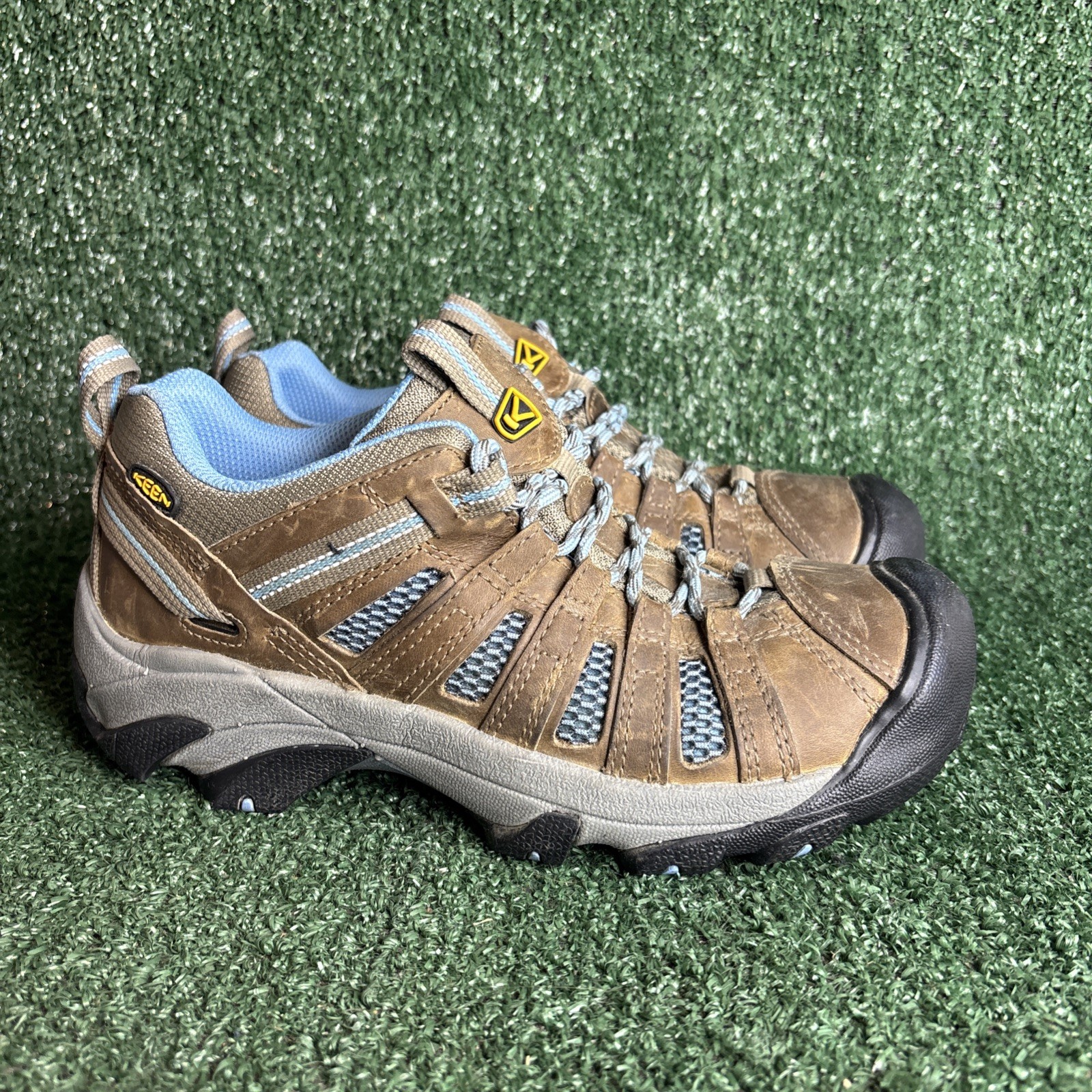 KEEN Voyageur Womens Brown Tan Leather Mesh Breathable Hiking Trail Shoes Sz 9