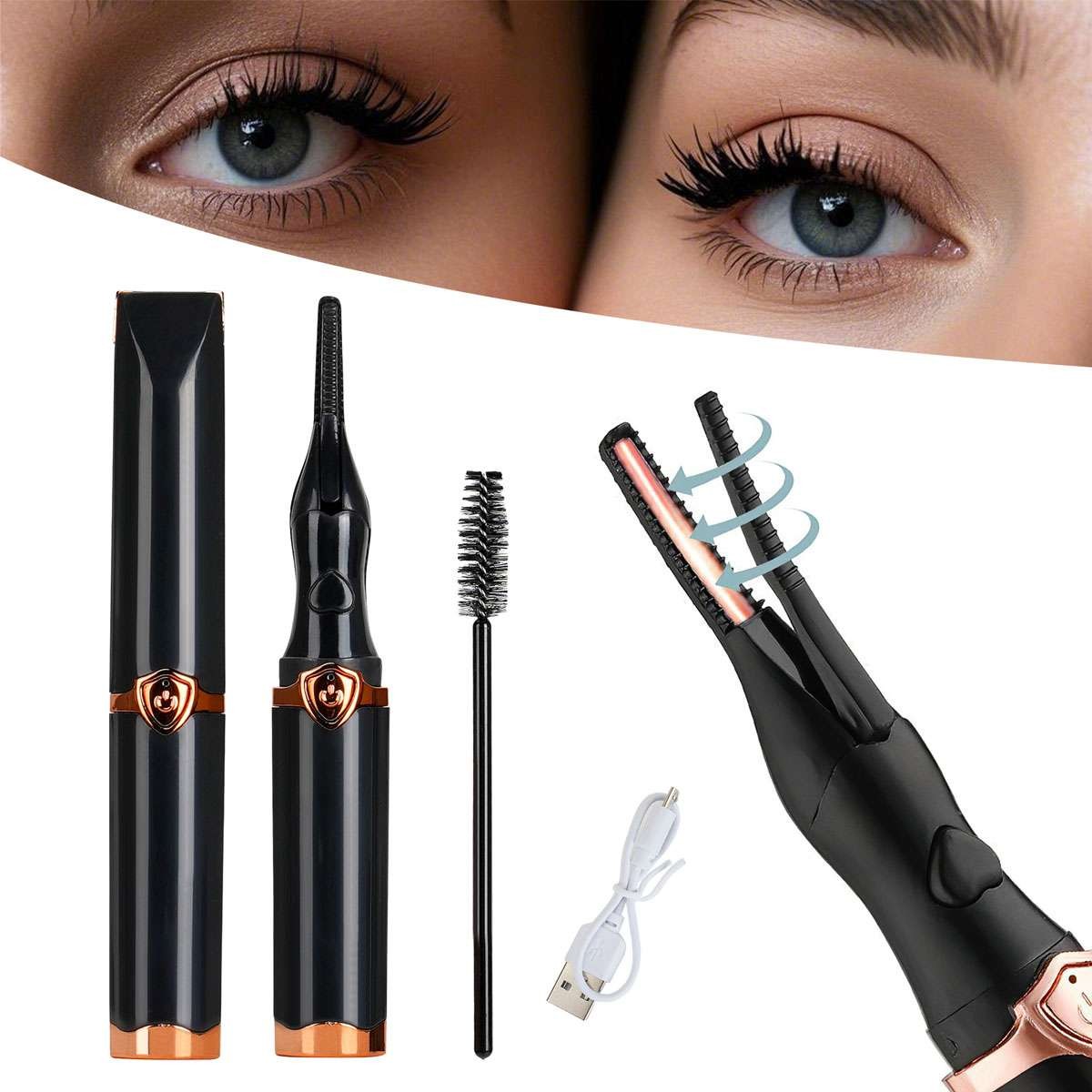 Electric Heated Eyelash Curler USB Rechargeable Makeup Curling Tool Long Lasting