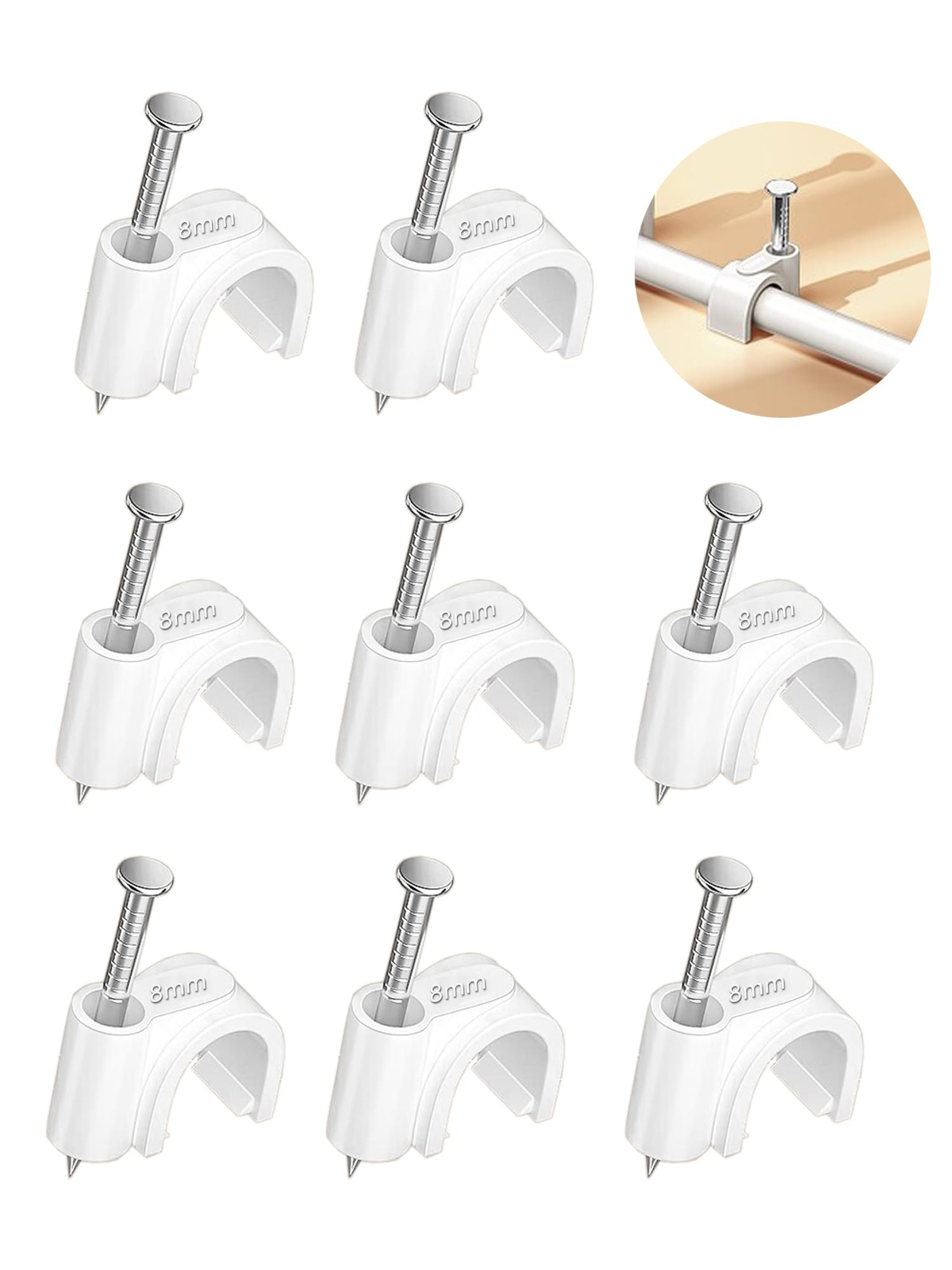 100pcs 8mm Cable Clips With Nails Round Ethernet Cable Wall Clips Lan Network Ca