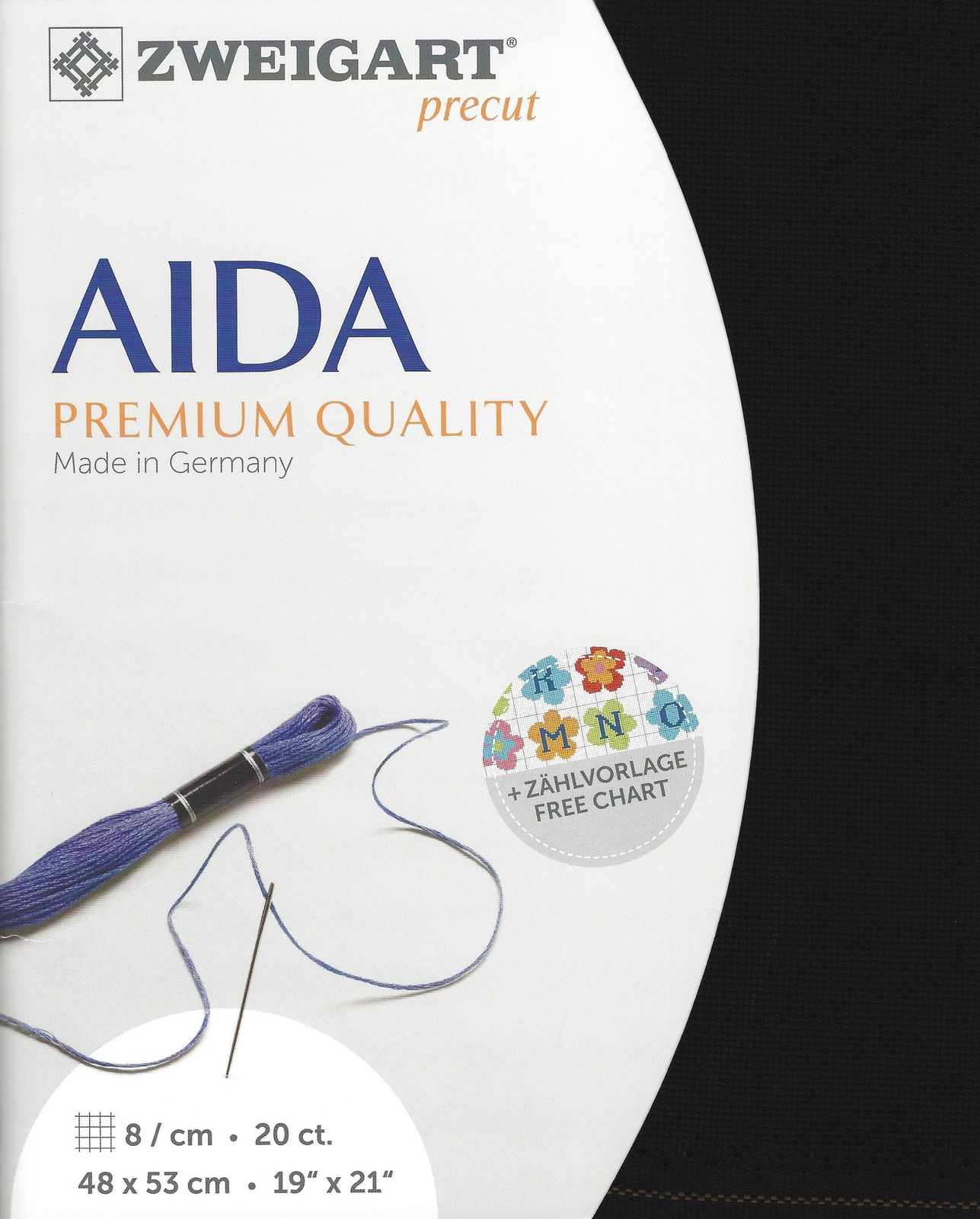 Zweigart Precut Aida extra fine 20 count Black 3326/720