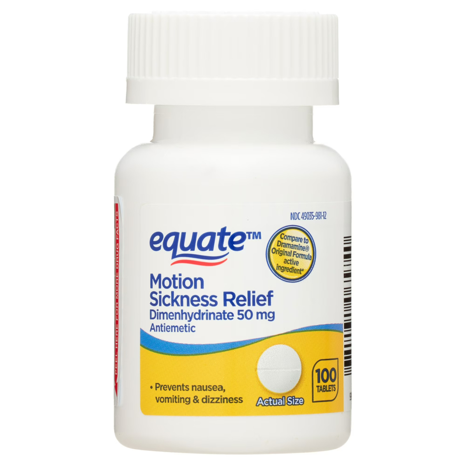 Equate Motion Sickness Relief Dimenhydrinate 50mg 100ct Compare Dramamine