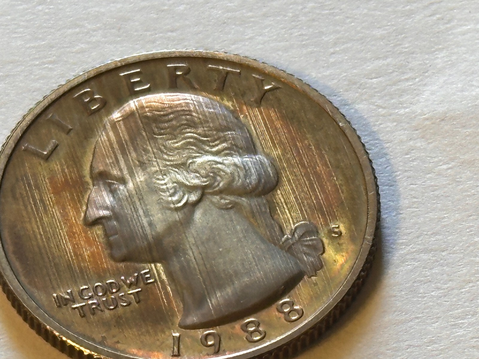 1988 S  Washington Quarter "VERY RARE Strikethrough Object"  Coin . UNC