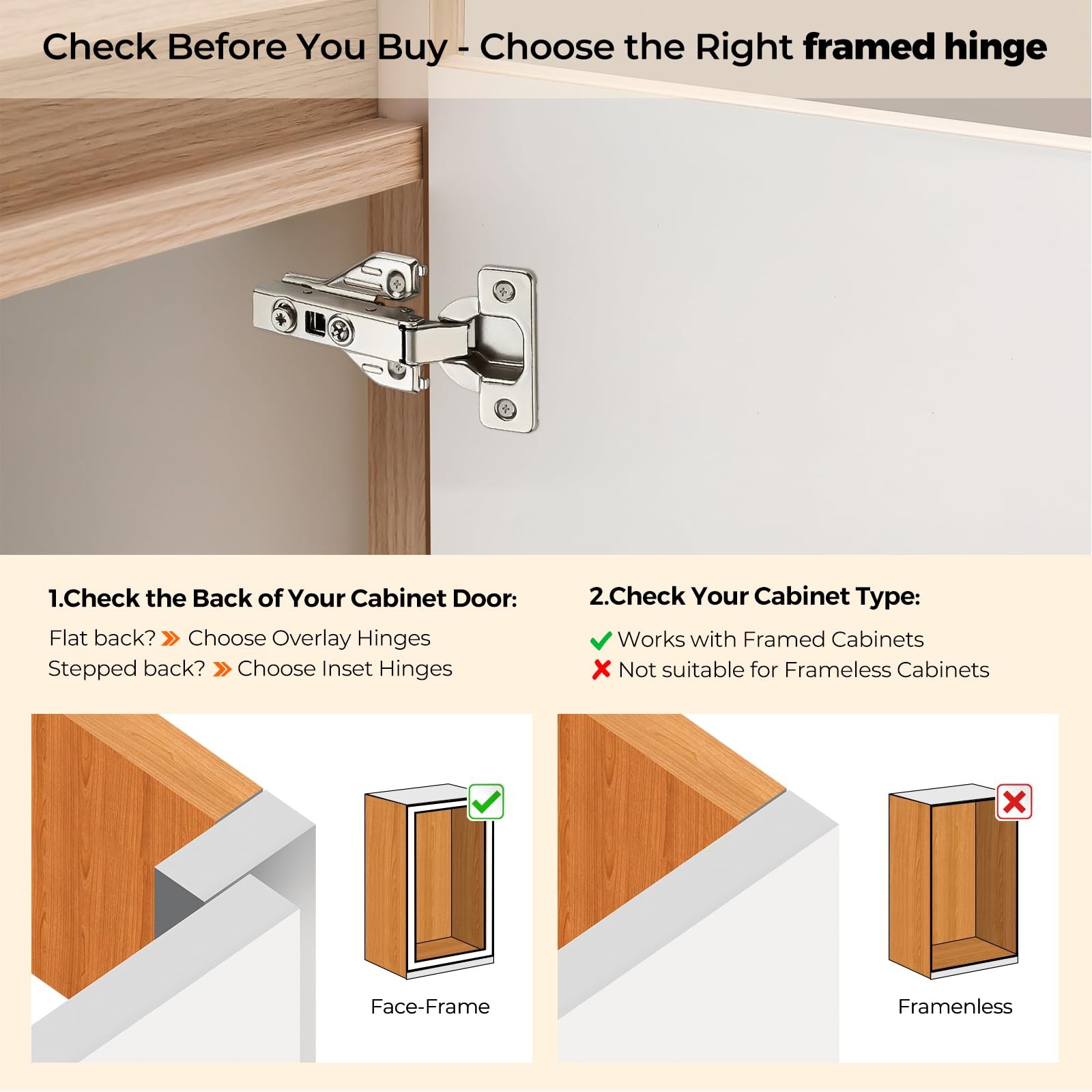 2 Pack Concealed Hinges, Kitchen Cabinet Soft Close, Full Overlay, Silver
