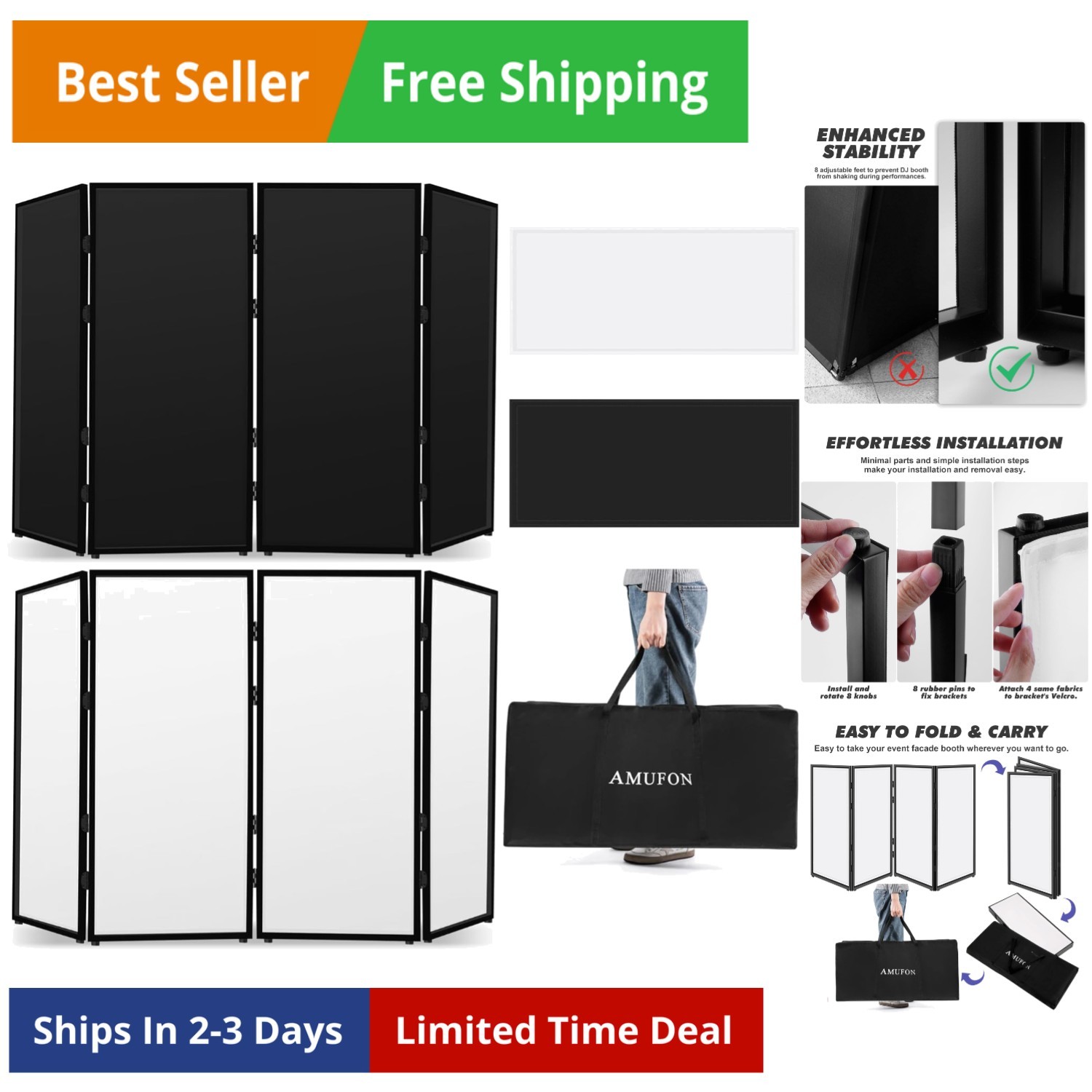 DJ Facade Booth, DJ Stand Portable Event Cover Screen with Foldable 4 Detacha...
