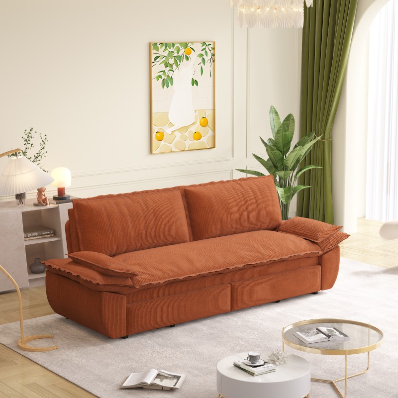 Zafly Queen Pull Out Sofa Bed, Convertible Sleeper Couch 73.2 Inch Red Velvet