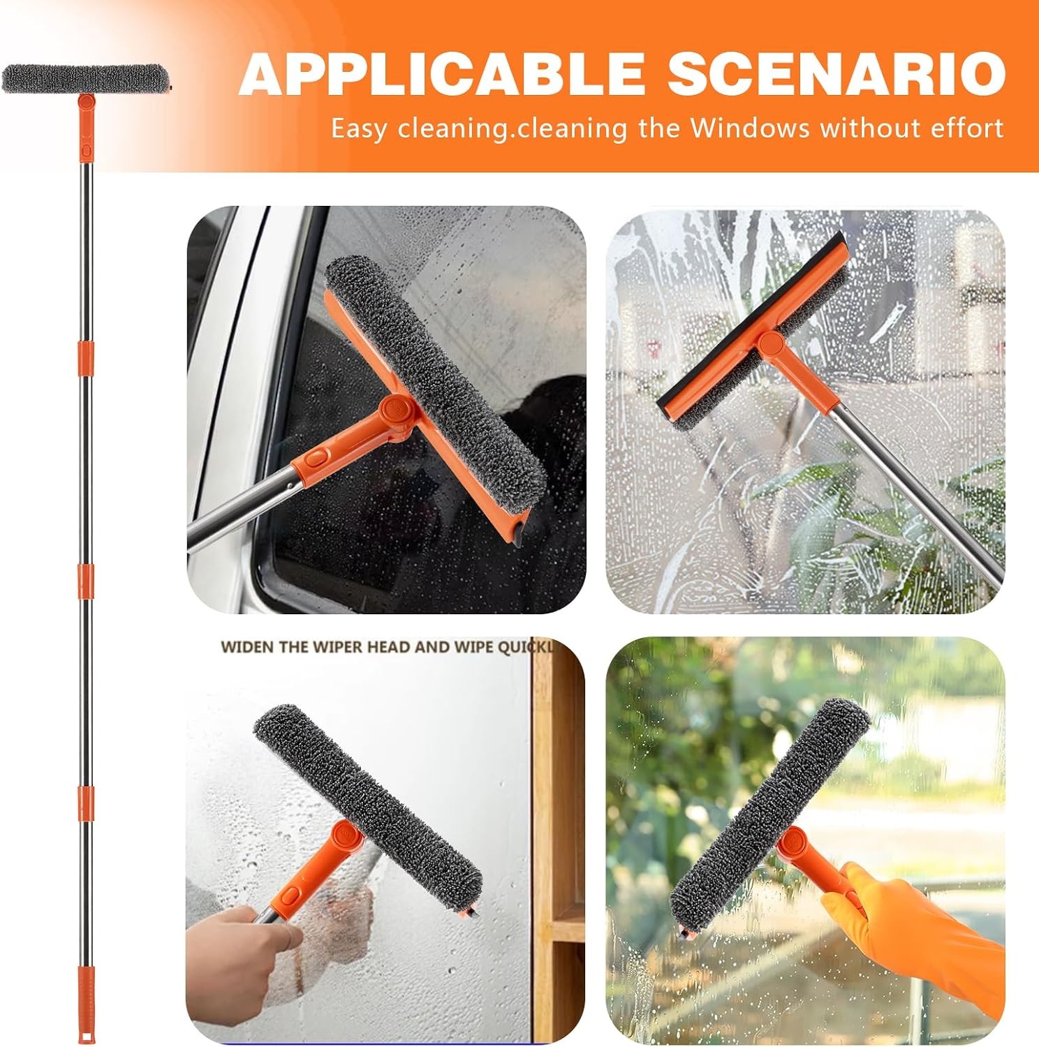 Professional 2 in 1 Window Squeegee with 68" Long Stainless Steel