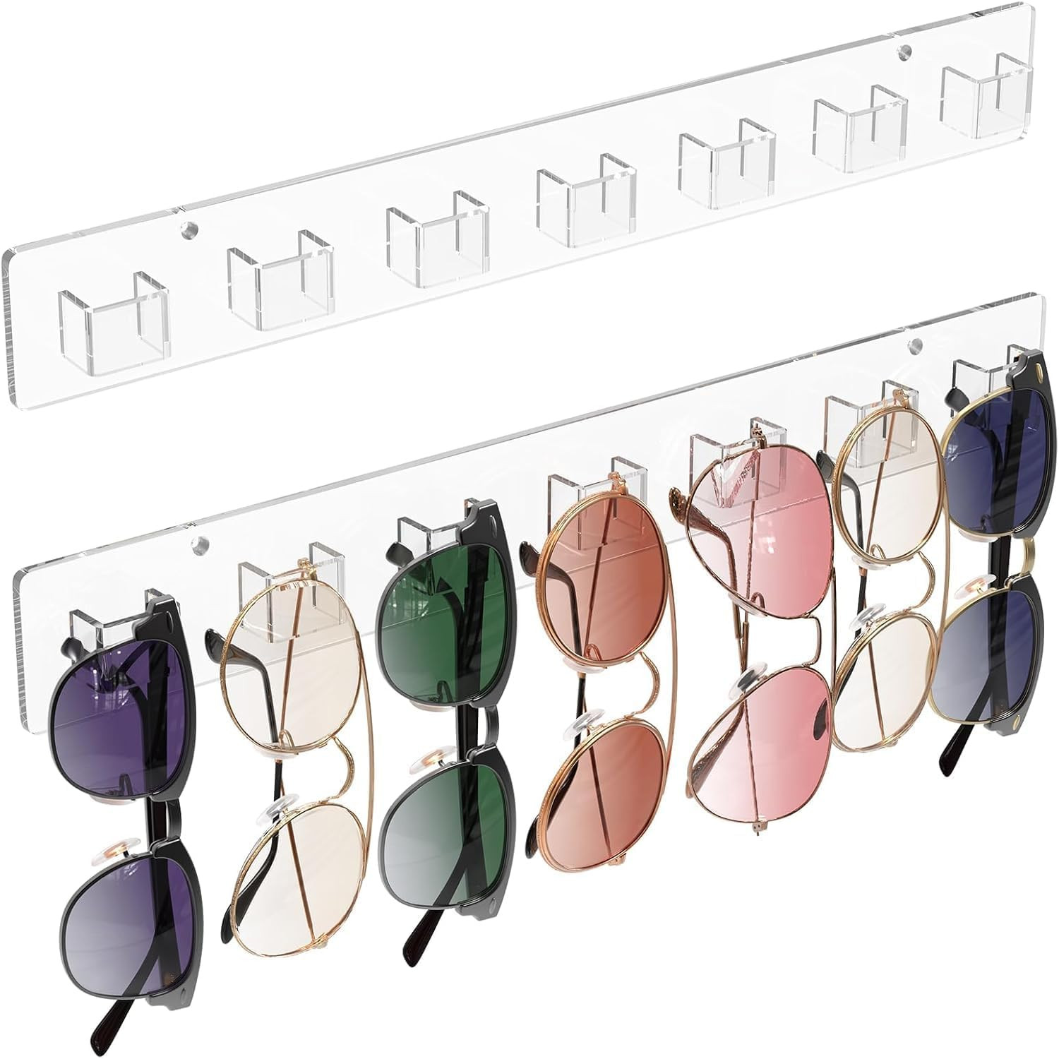 Sunglasses Organizer Wall Mount 2-Pack Acrylic Eyewear Display Holder with 28 S
