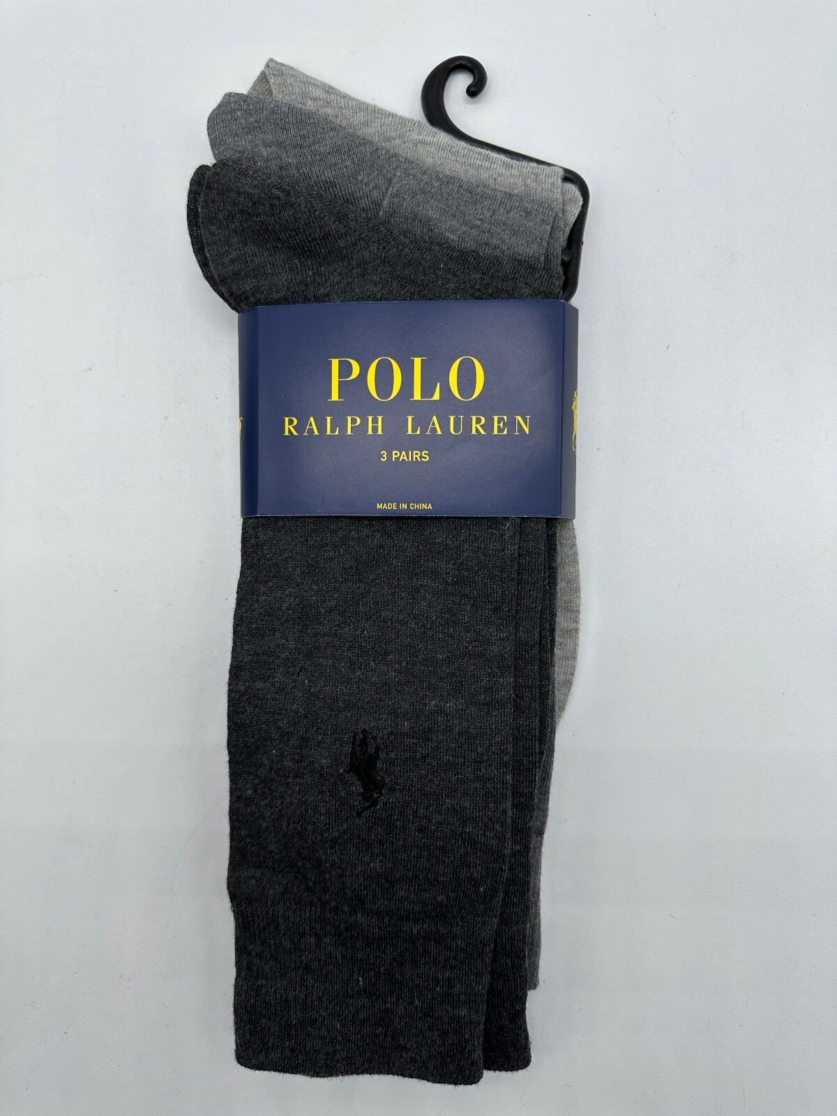 NEW 3 PAIRS PACK MENS RALPH LAUREN POLO CREW SOCKS 97% POLYESTER BLUR / GREY