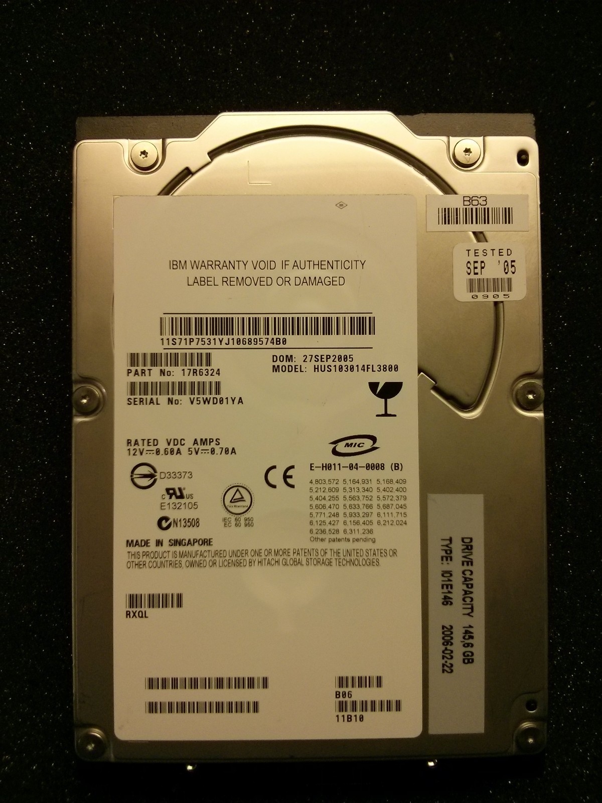 Lot of 10 IBM 146 GB, 10K RPM, SCSI Ultra320, 17R6324 Hard Drive