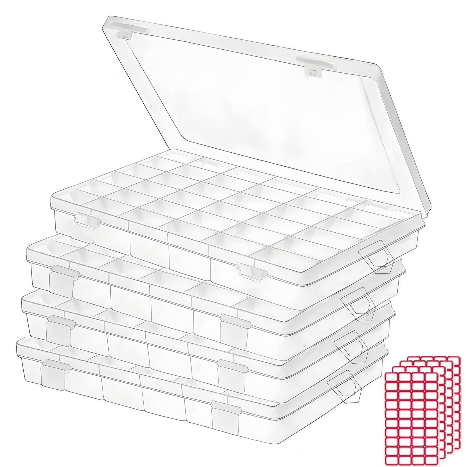 4pack 36 Grids Plastic Clear Organizer Box Bead Storage Containers with 4