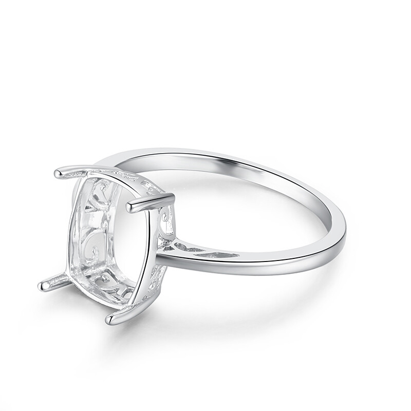 Cushion 10x8mm Semi Mount Simple Ring Solid 10k White Gold Wedding Anniversary