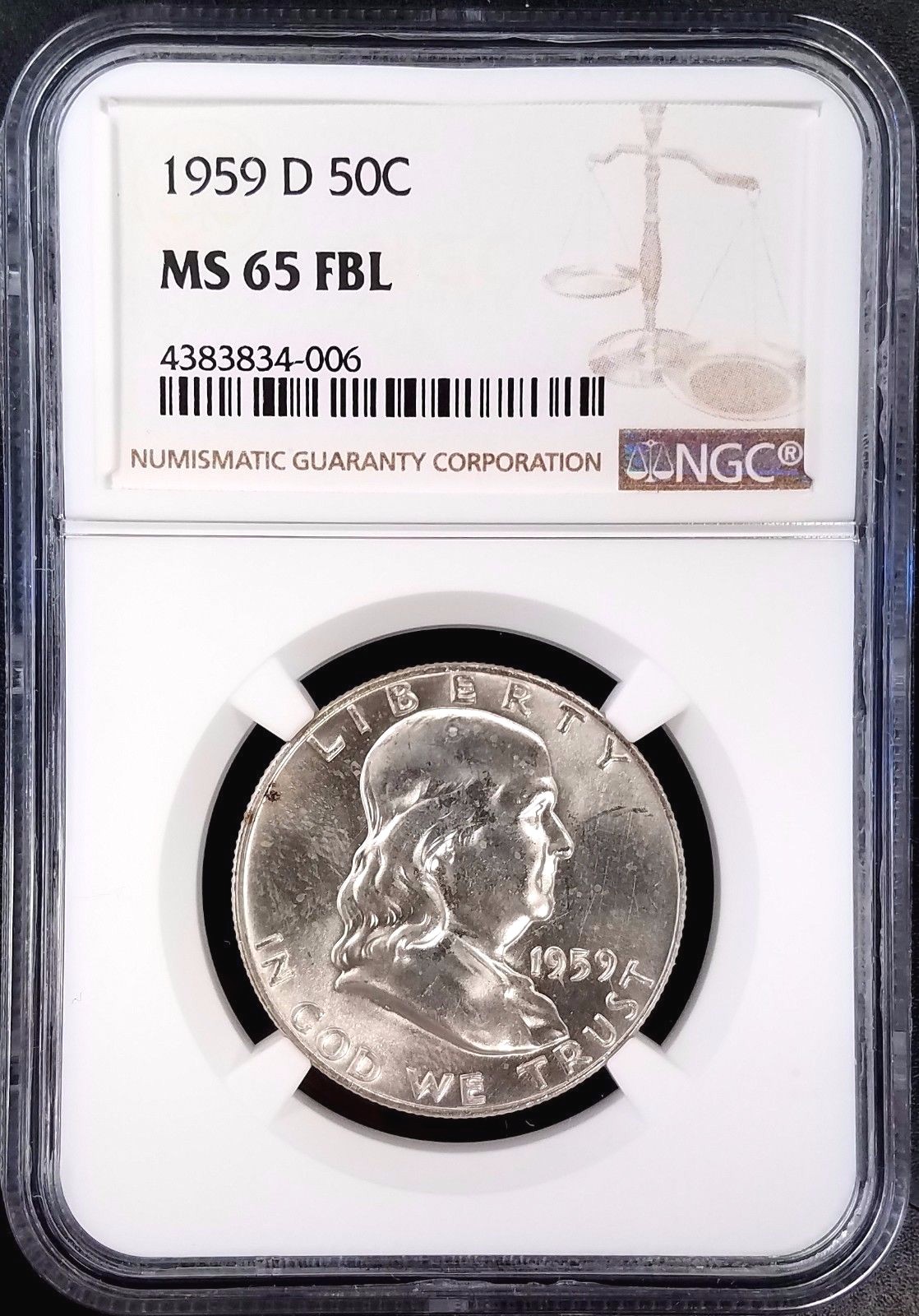 1959 D Franklin Silver Half Dollar certified MS 65 FBL by NGC!