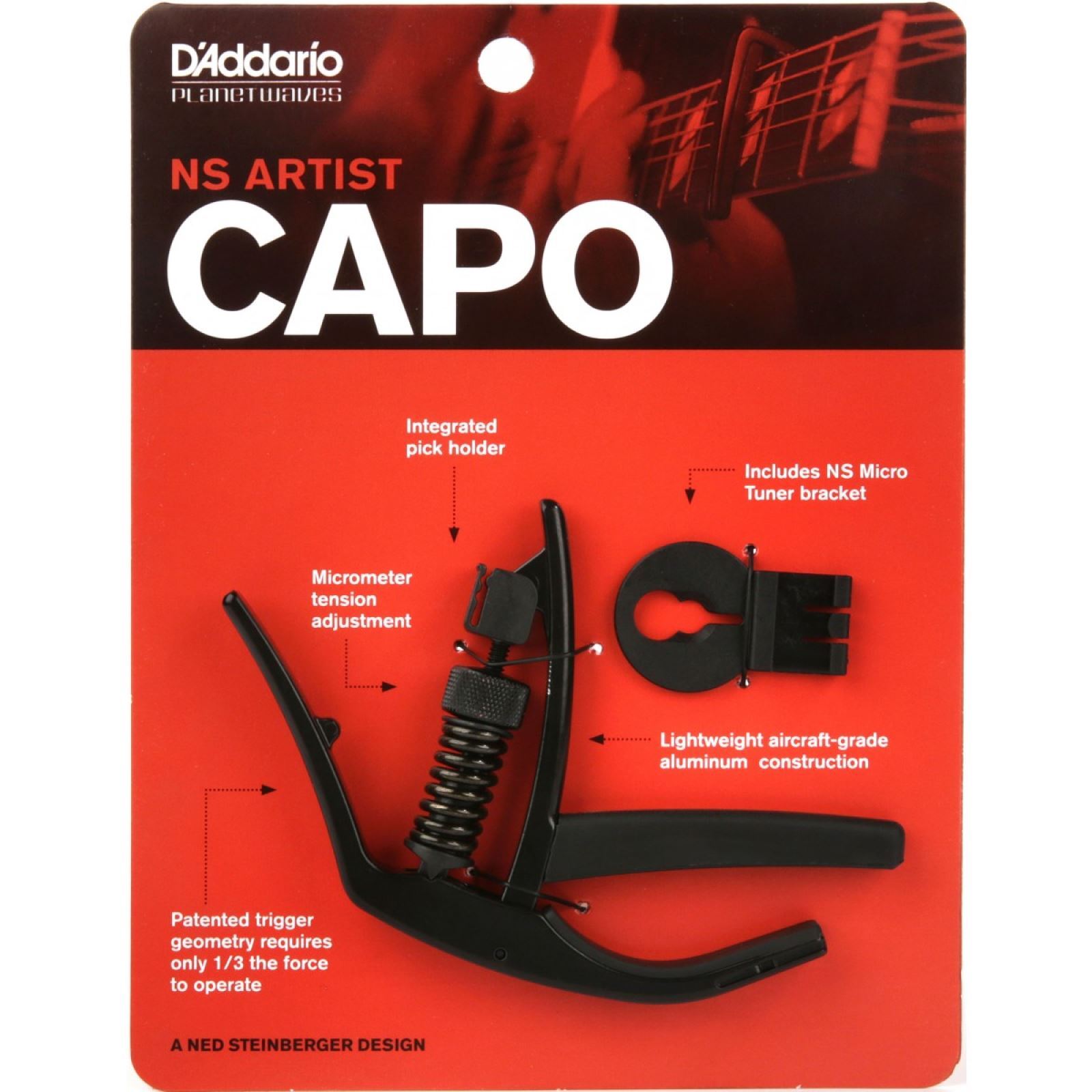 D'Addario PW-CP-10 NS Artist Capo for Acoustic and Electric Guitar, Black