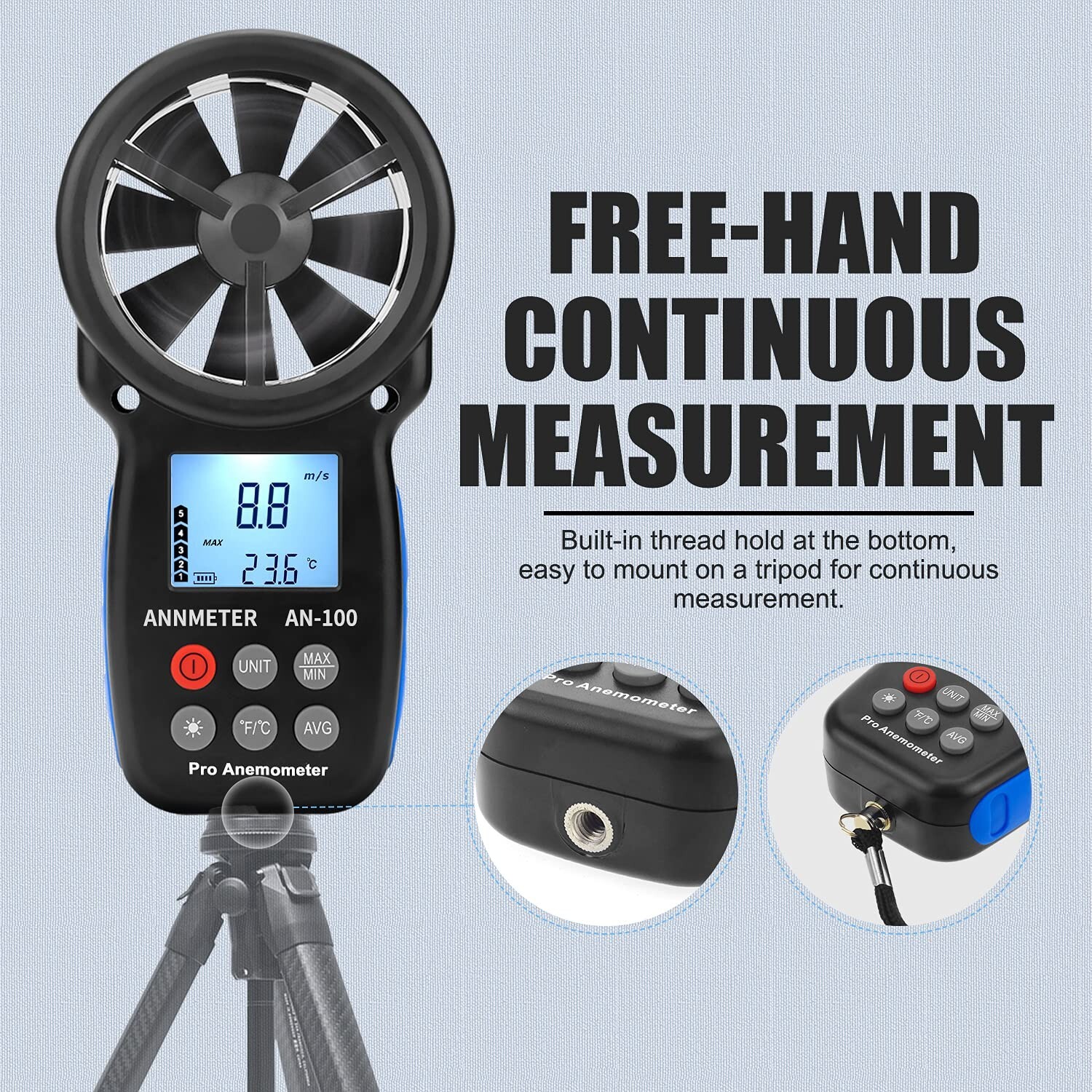 Wind Speed Meter - Air Flow Velocity, Wind Temperature - HVAC CFM Calculation,