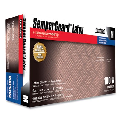 SemperMed INDPS103 Latex Gloves, Cream, Medium, 100/box, 10 Boxes/carton