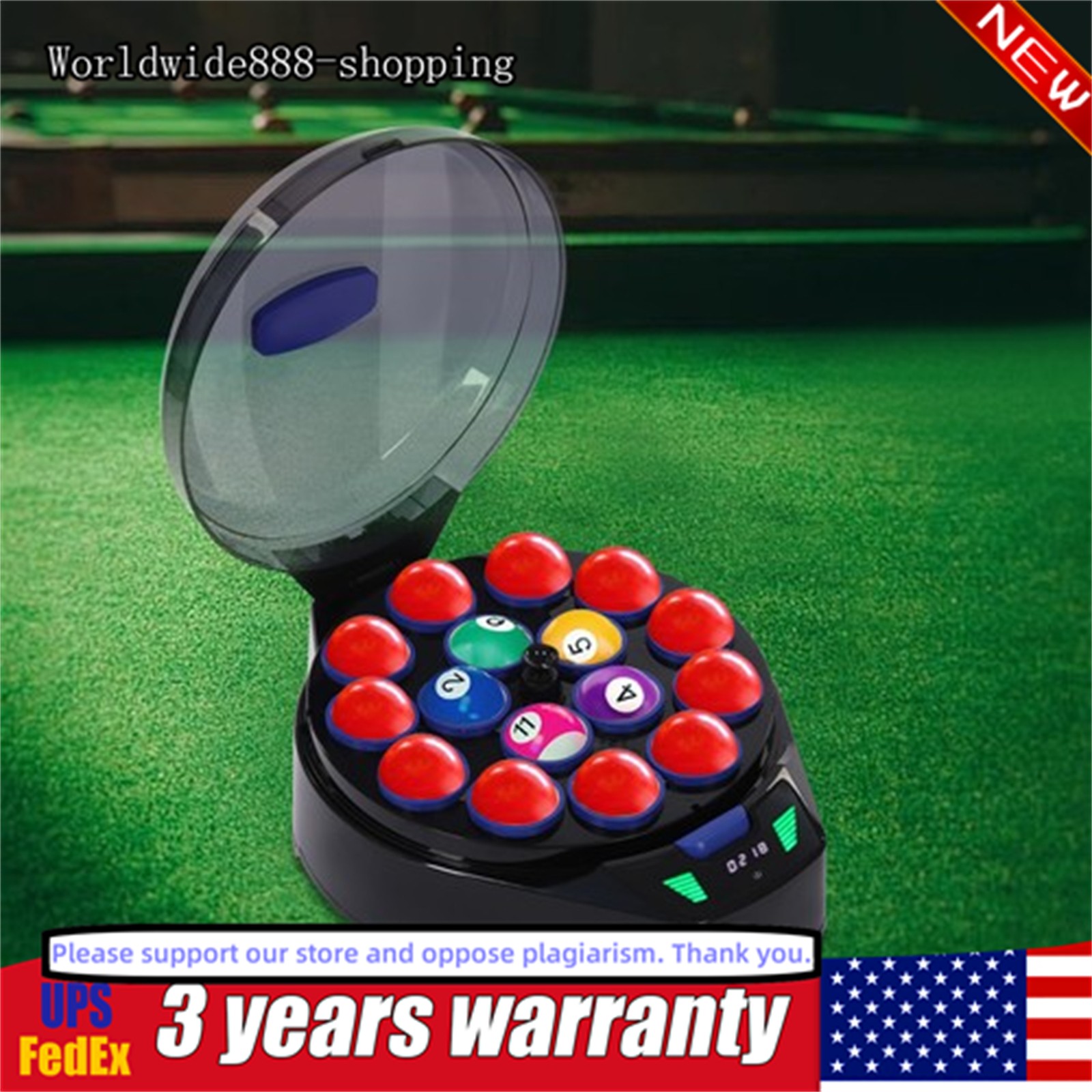 16Balls Round Automatic Billiard Ball Polisher Electric Pool Ball Cleaner Black