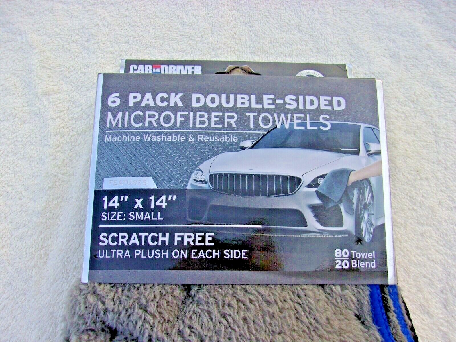 Car & Driver 6 pack, double sided microfiber towels, 14 in.x 14 in.
