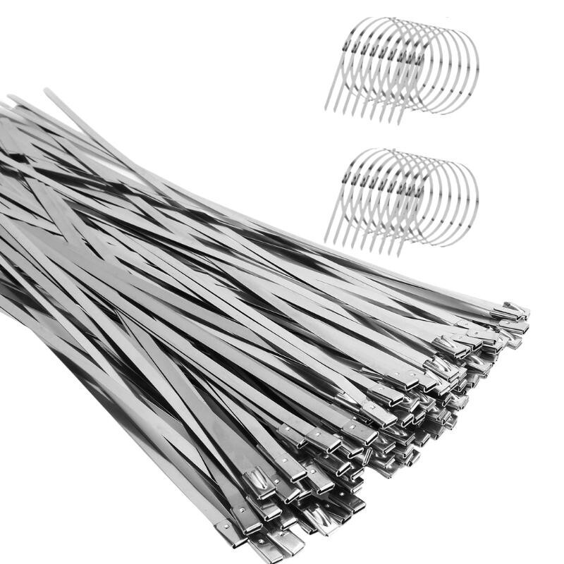 Heavy-Duty Metal Zip Ties (100 Pack, 11.8"), 304 Stainless Steel, Self-Locking
