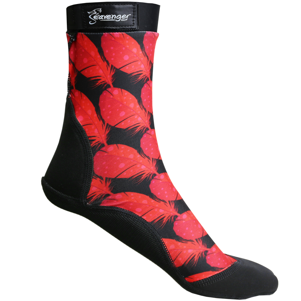 Seavenger SeaSnug Lycra Neoprene Beach Pool Lake Water Fin Sock-Red Feather