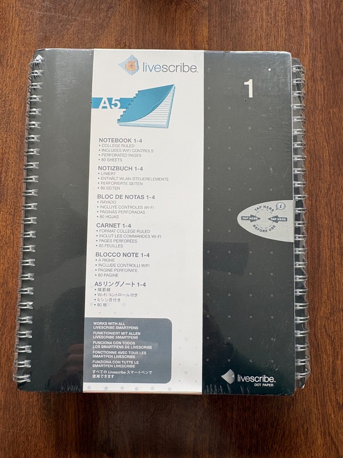 Livescribe Dot Paper College Ruled A5 Notebook 1-4, 4-Pack Black NEW SEALED