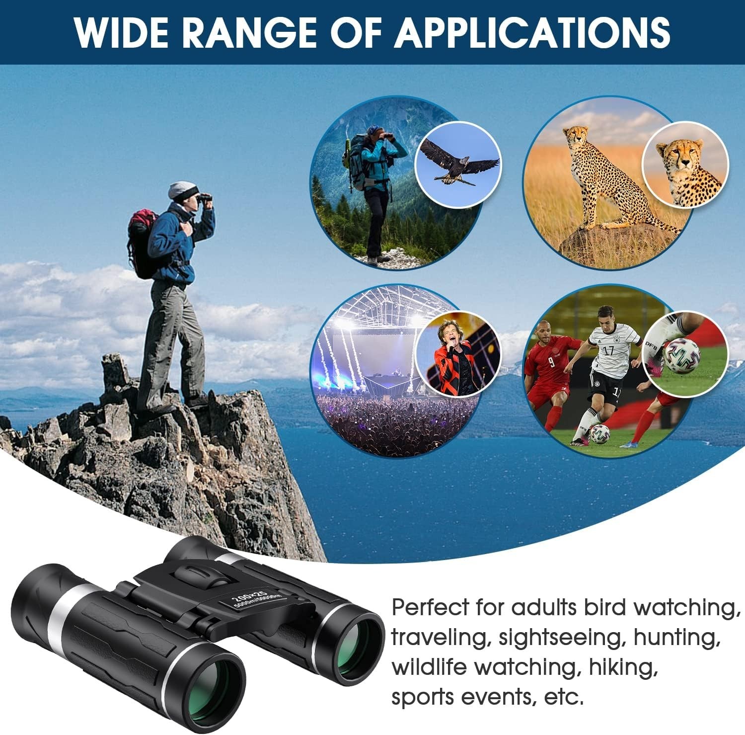 200x25 Compact Binoculars for Adults and Kids, High Powered Mini Pocket Binoc...