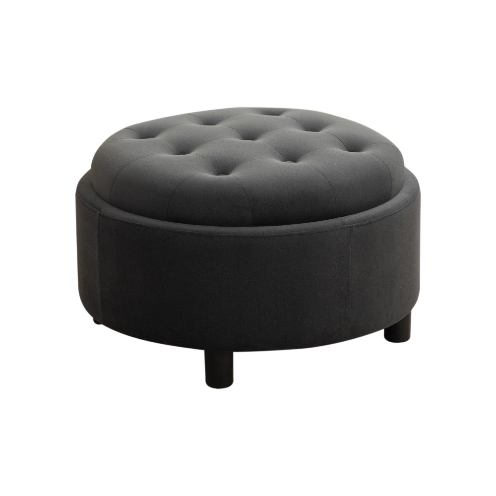 29.33inUpholstered Round Ottoman With Reversible Lid Fleece Fabric Storage Stool