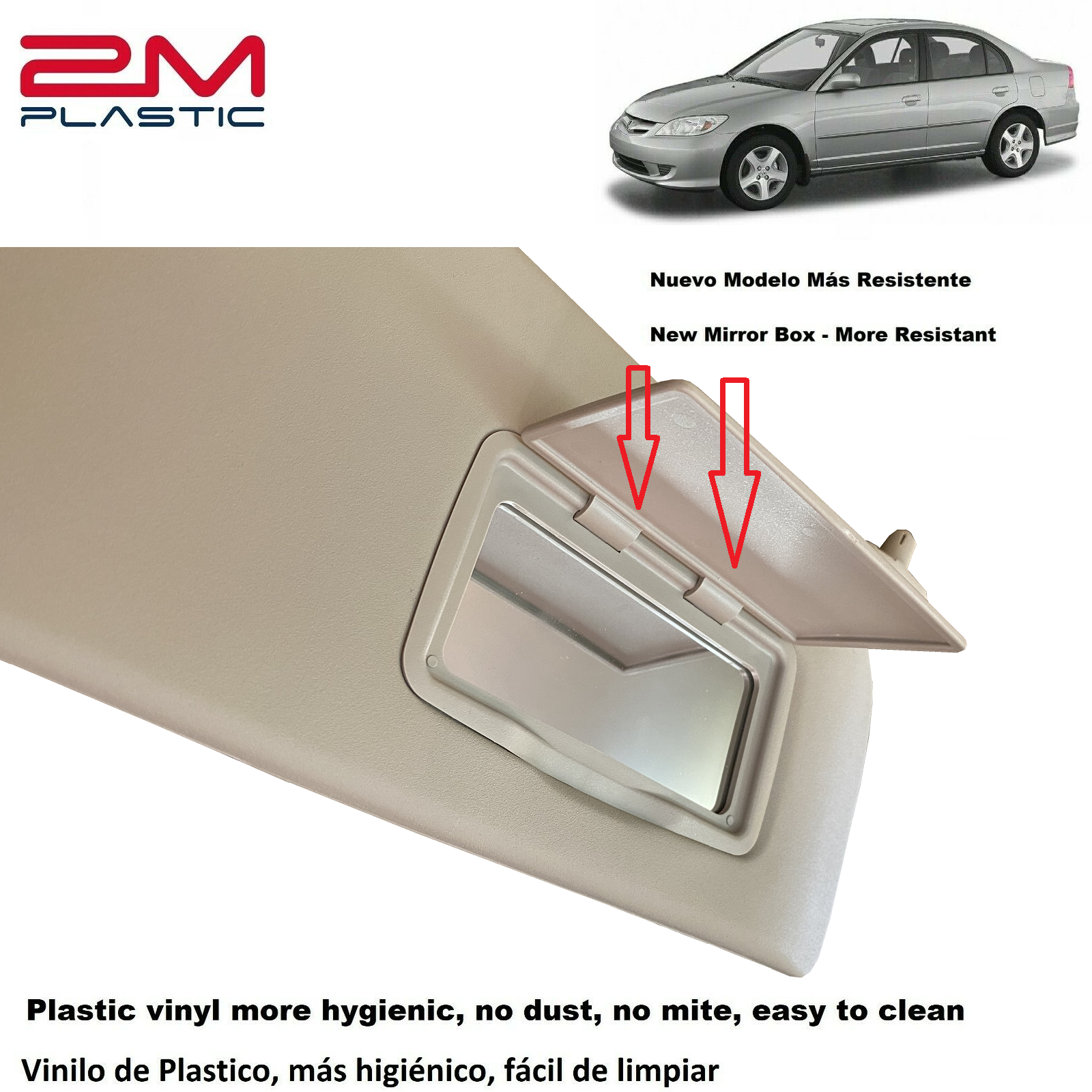 Sun Visor For Honda Civic 2001 2002 2003 2004 2005 Left + Right Beige 2MPLASTIC