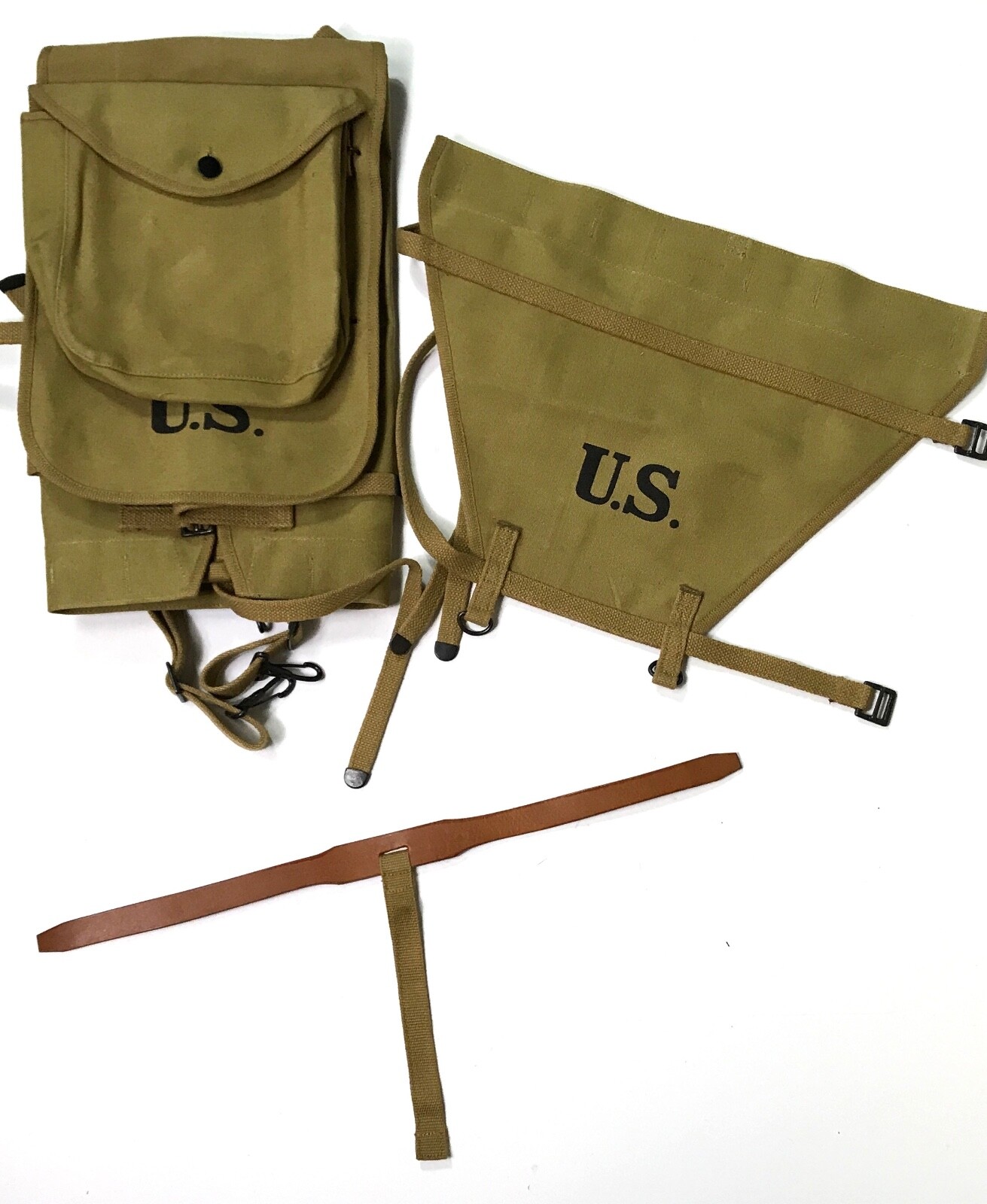 WWI WWII US M1910 INFANTRY HAVERSACK,MESS KIT POUCH. PACKTAIL & INSERT SET-OD#3