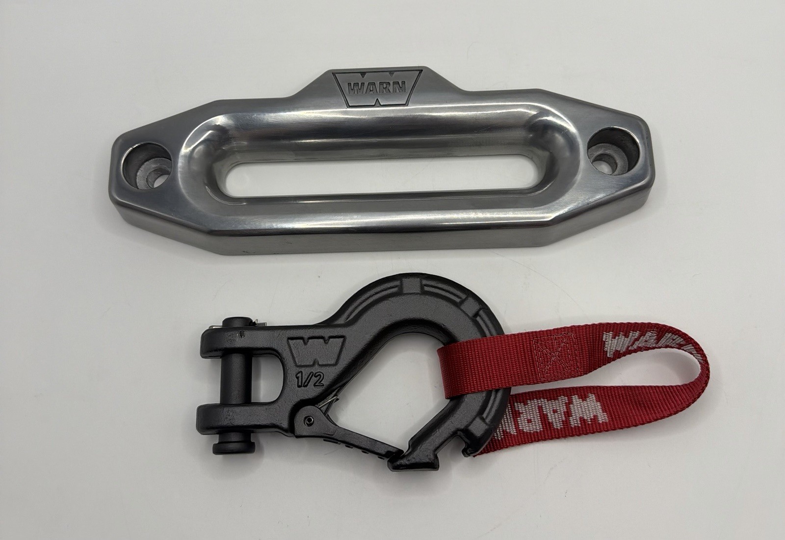 WARN EPIC WINCH HOOK 18,000 LB 1/2” and WARN HAWSE POLISHED ALUMINUM FAIRLEAD