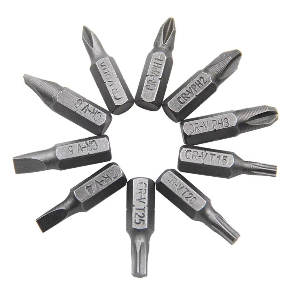 1pc L-Shaped 1/4 Hex Screwdriver + 10pcs Bit Set 90° Double Head - NEW