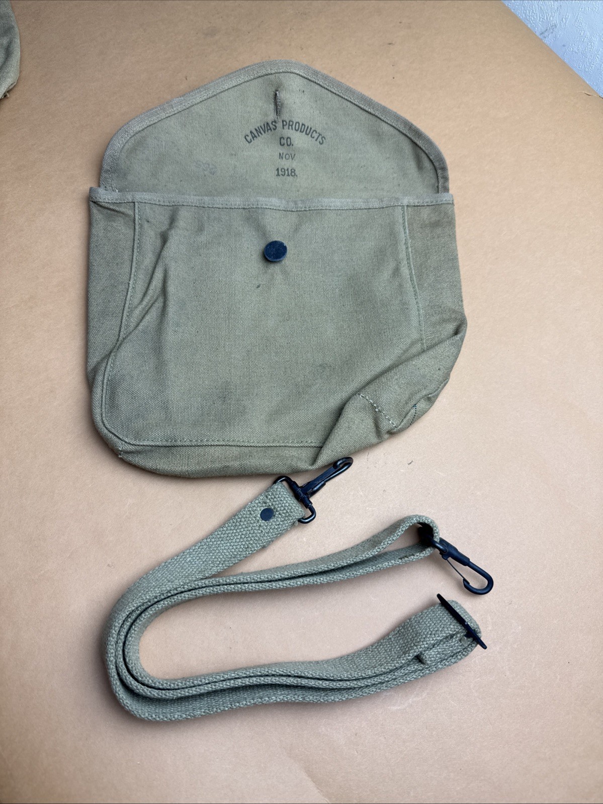 WWI Era Canvas Utility Shoulder Bag Pouch w/ Strap by Canvas Products Co. 1918