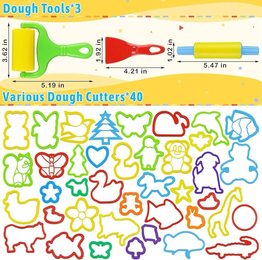 Dough Tools with 40 pcs Plastic Dough Cutters Animal Shapes